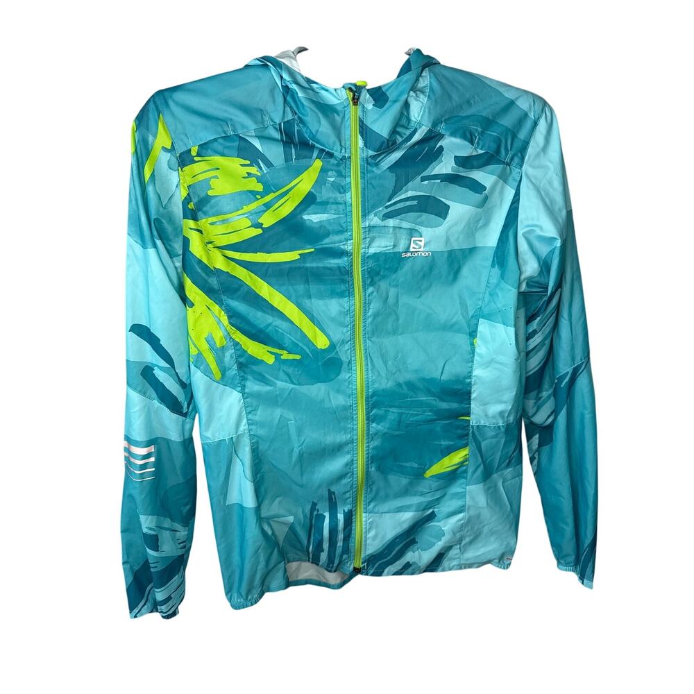 Salomon Lightning Wind Graphic Hoodie Jacket Teal Lime Women's Size L